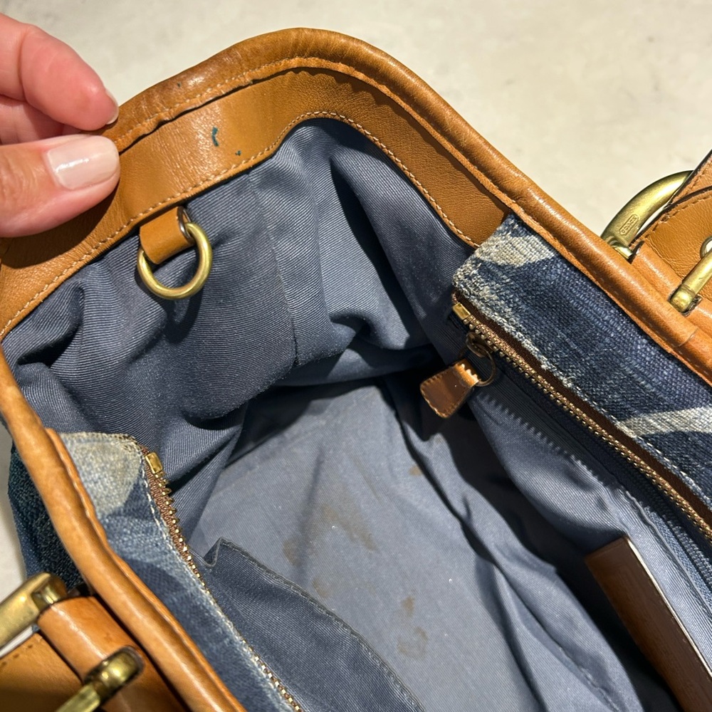 Coach Denim Signature Monogram Satchel Leather Shoulder Bag + Original Dust Bag - Picture 11 of 14